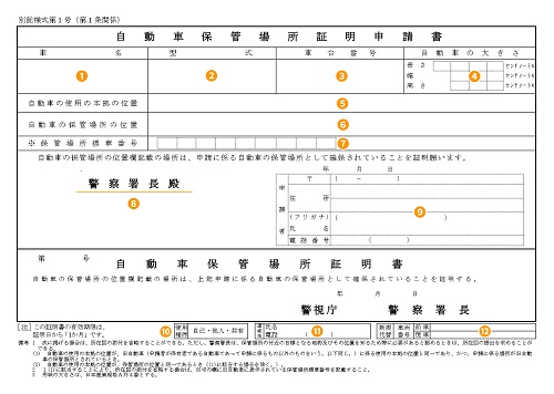 自動車保管場所証明申請書