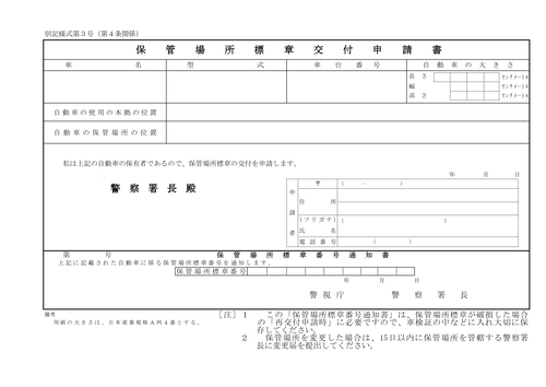 保管場所商標交付申請書